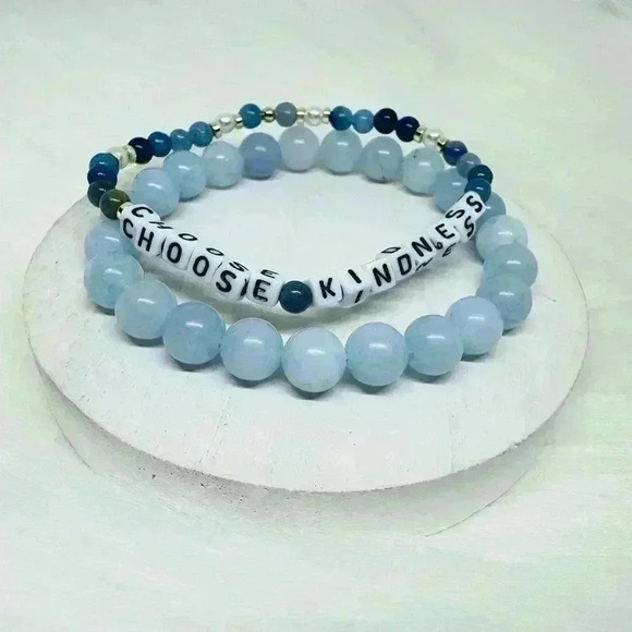 COPY - Choose Kindness Sky Blue Beaded Bracelet Duo - Picture 1 of 7